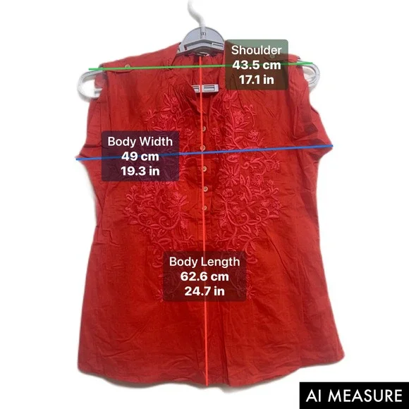 Banana Republic Petite Red Embroidered Sleeveless Button Up Shirt Top Size M - Picture 5 of 5